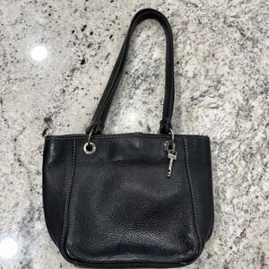 Fossil VTG Black Leather Purse Key Chain‎